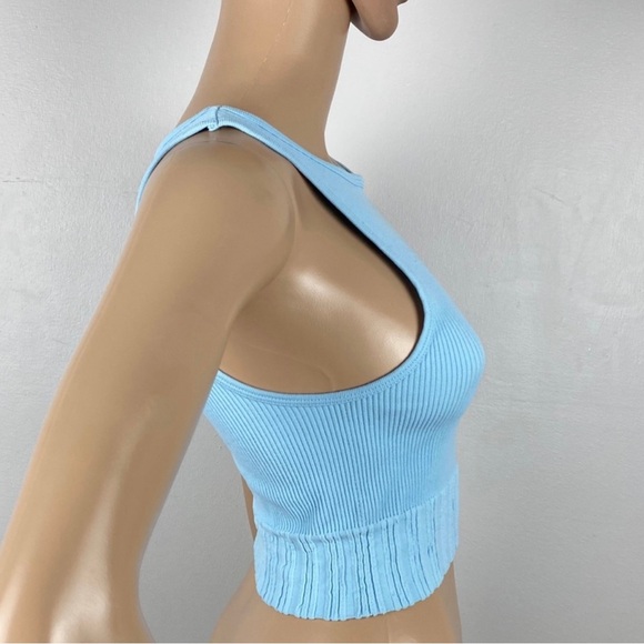 NEW ZARA BLUE RIBBED SEAMLESS CROP TOP - Picture 4 of 8